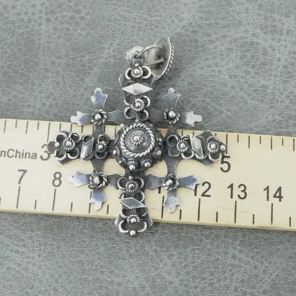 Vintage Jerusalem 925 Sterling Silver Crusader Cross Pendant Taxco Made Mexico - Picture 8 of 9